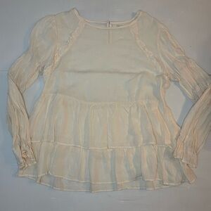 Taylor and Sage Cream Swiss Dot Ruffle Blouse XL Long Puff Sleeve